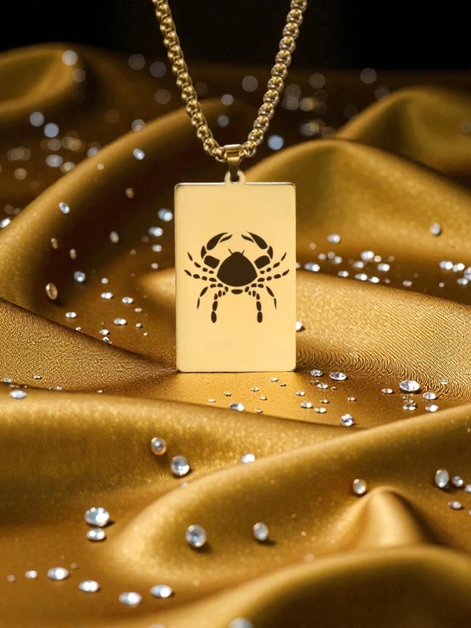 B08 20'Cancer Gold/Silver Zodiac Tag Necklace