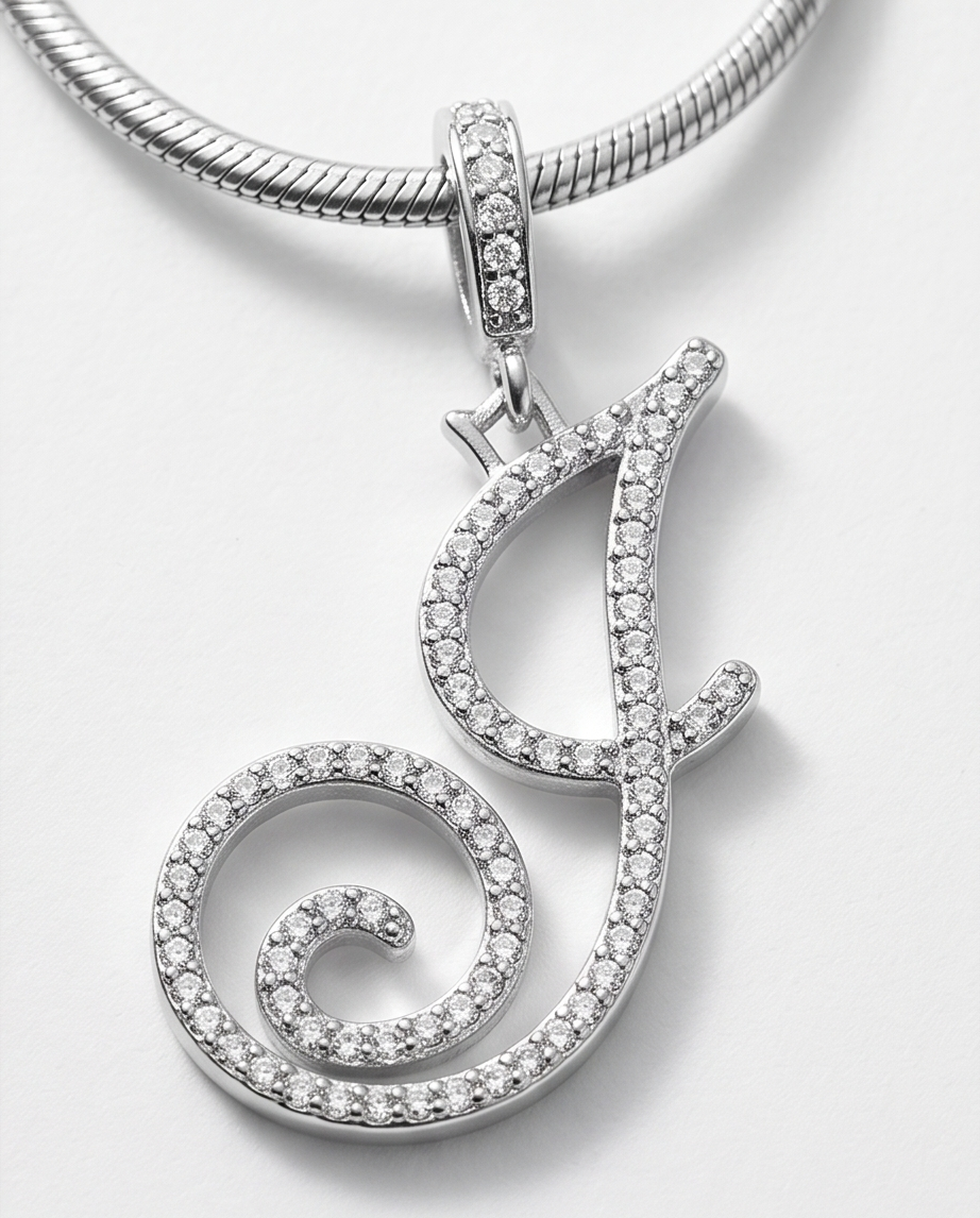 Large Multi-Cubic Zirconia Shaped Letter "J" With Red Box and Option for Herringbone Necklace (Limited of Edition)