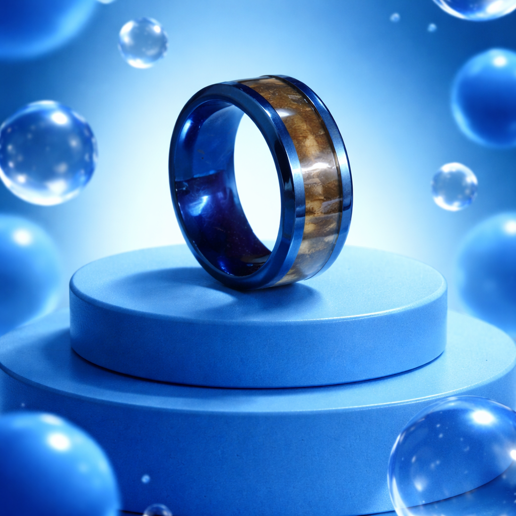 HR 004 Titanium Wood Grain Inlay Ring
