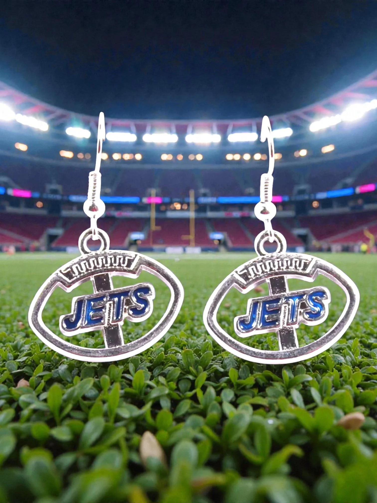 E116 New York Jets With A Football Curve Earrings