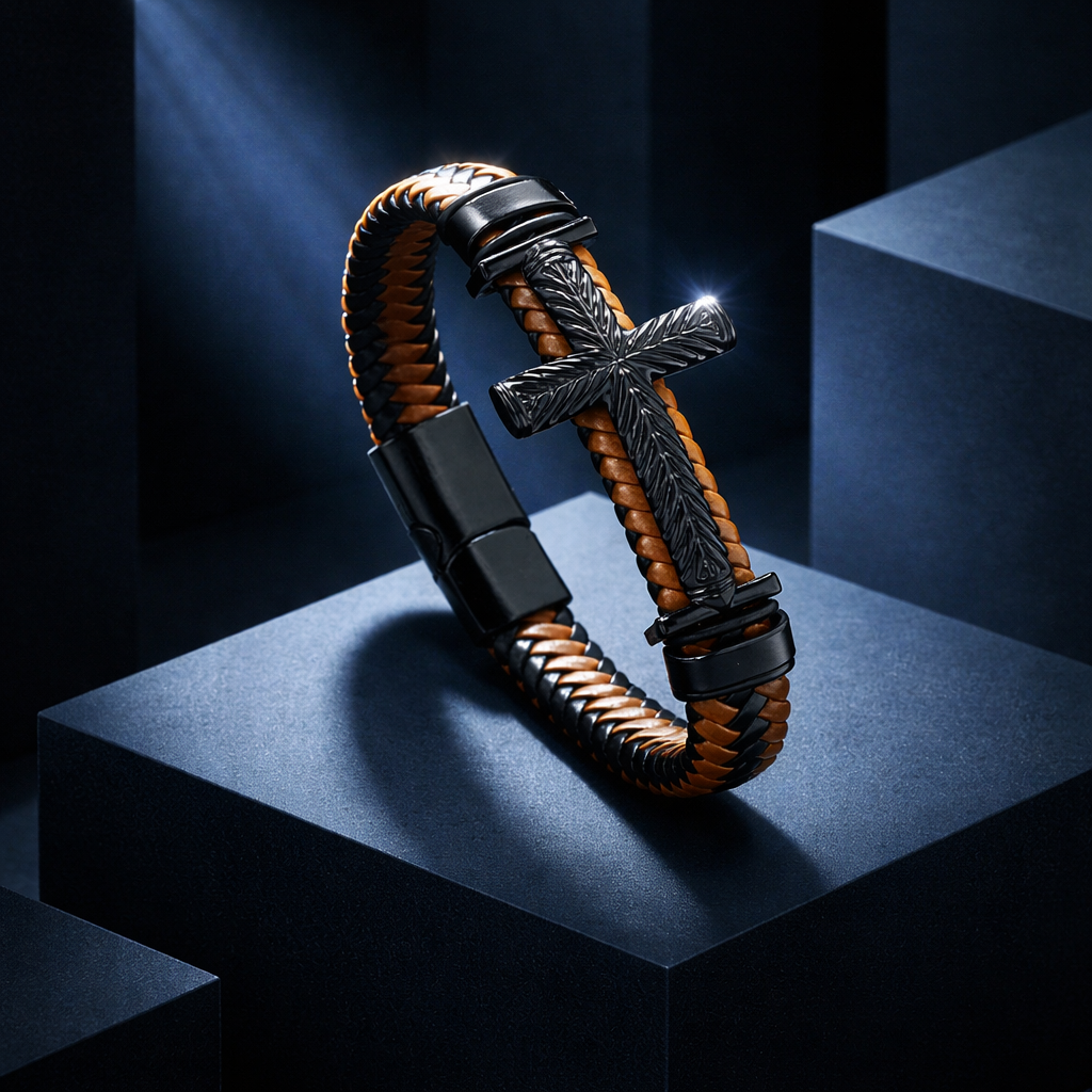 BL018 Luxury Leather Cross Bracelet