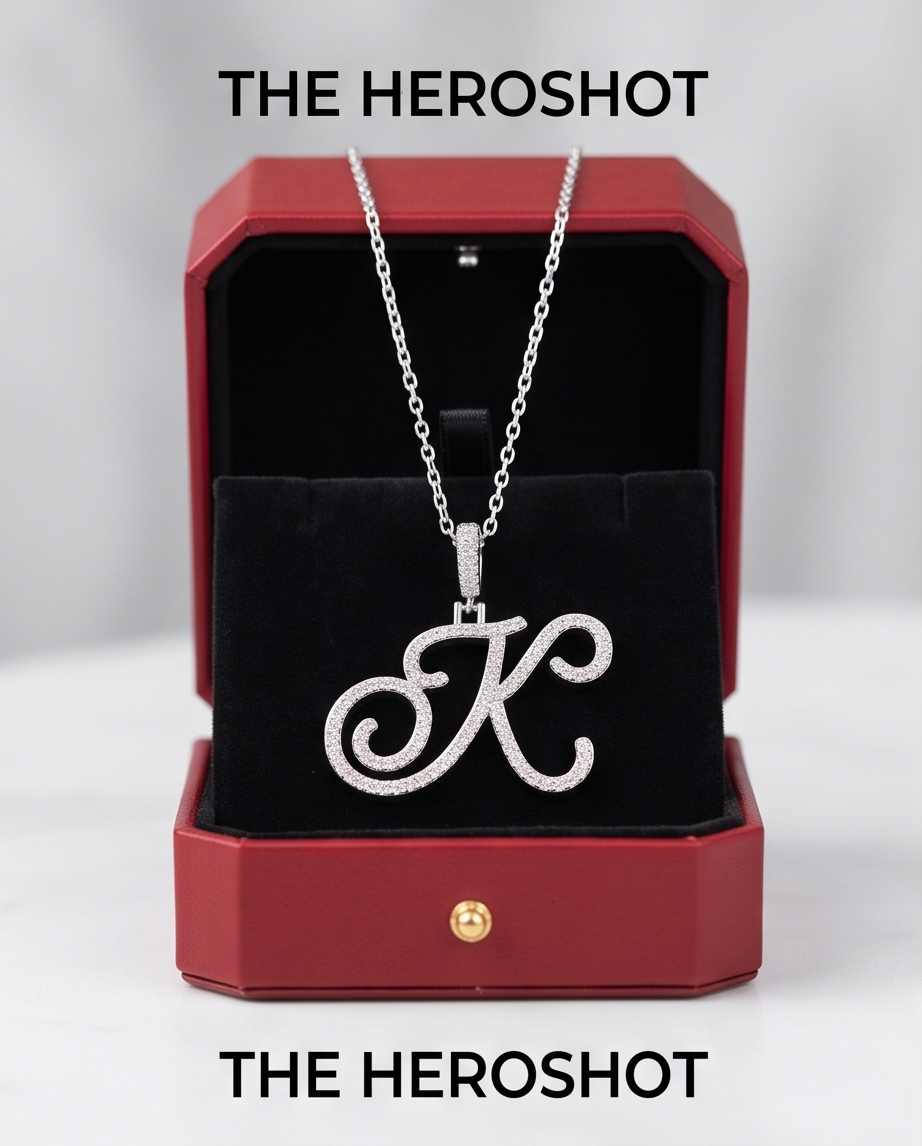 Large Multi-Cubic Zirconia Shaped Letter "K" With Red Box and Option for Herringbone Necklace (Limited of Edition)