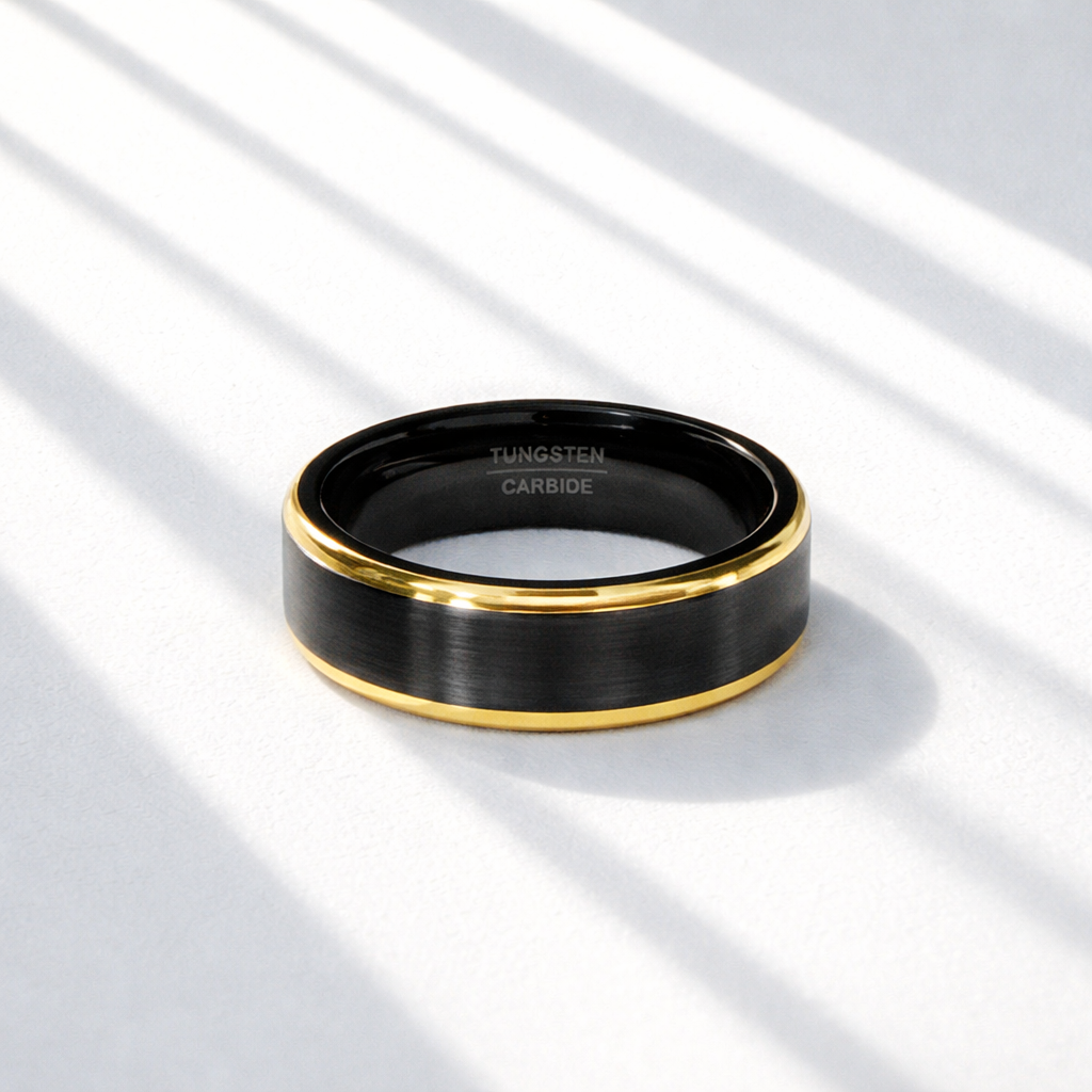 BB00Black and Gold Tungsten Carbide Ring