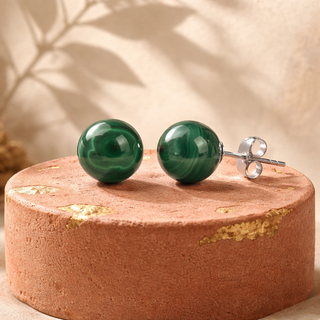 STD04 Malachite Ball Stud Earrings
