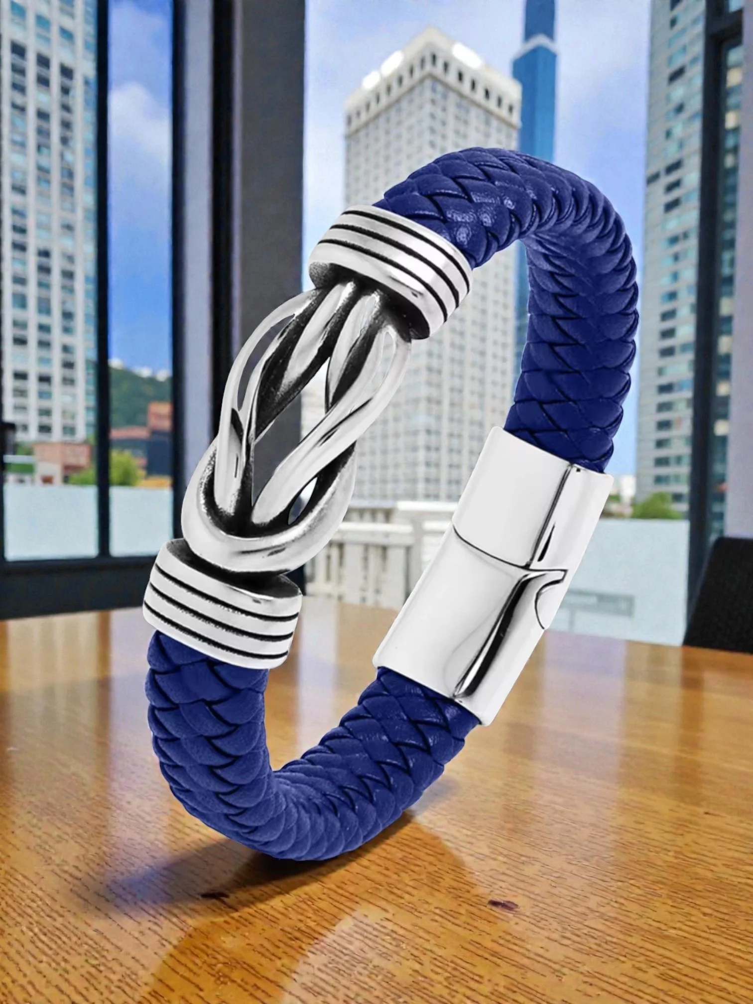 BL006 Bluew Braided Leather Bracelet with Stainless Steel Clasp