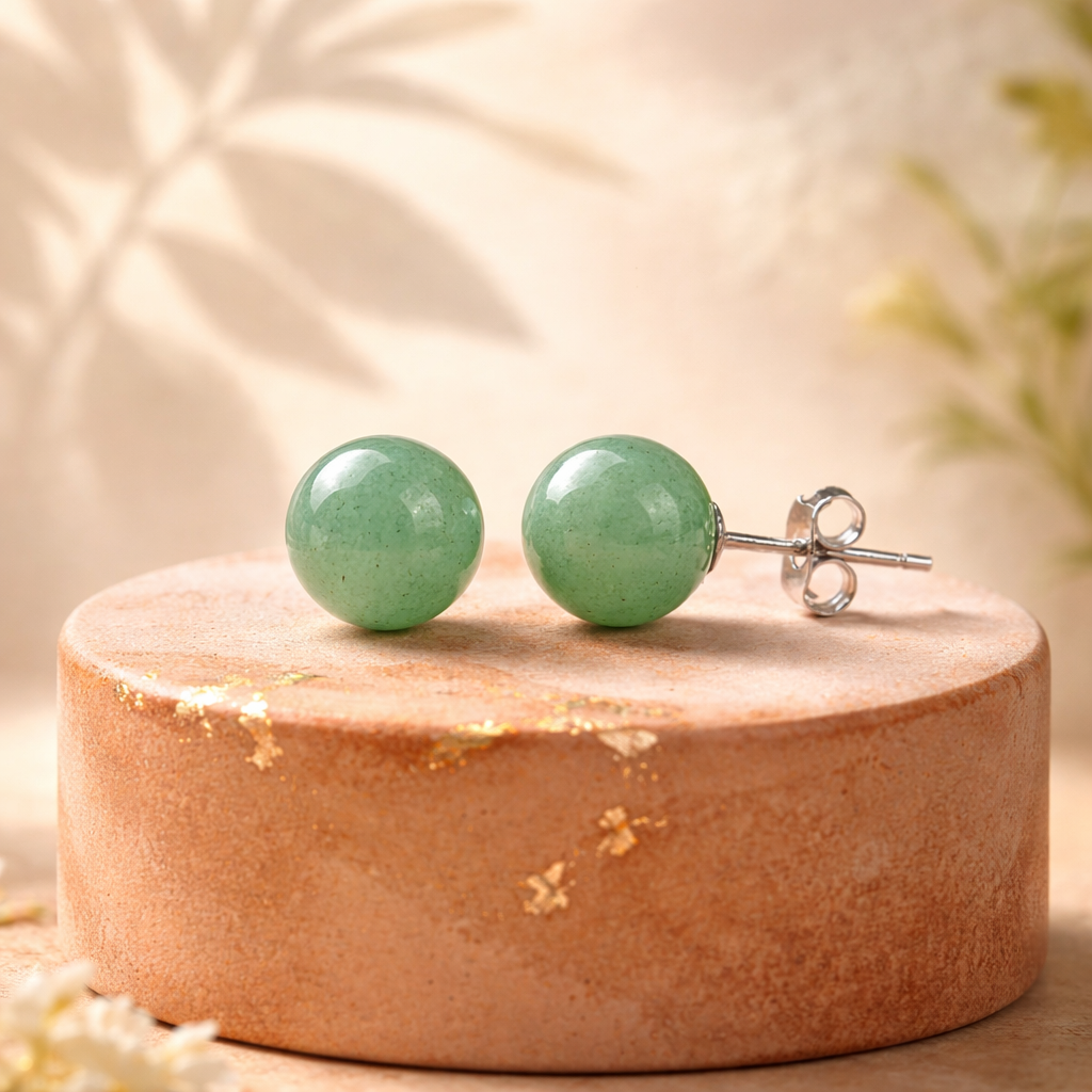 STD02 Exquisite Green Aventurine Jade Stud Earrings