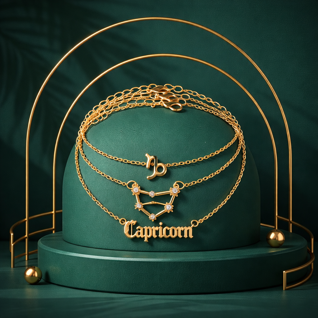 AB003 Capricorn Zodiac Necklace - Three-Layered Gold-Plated