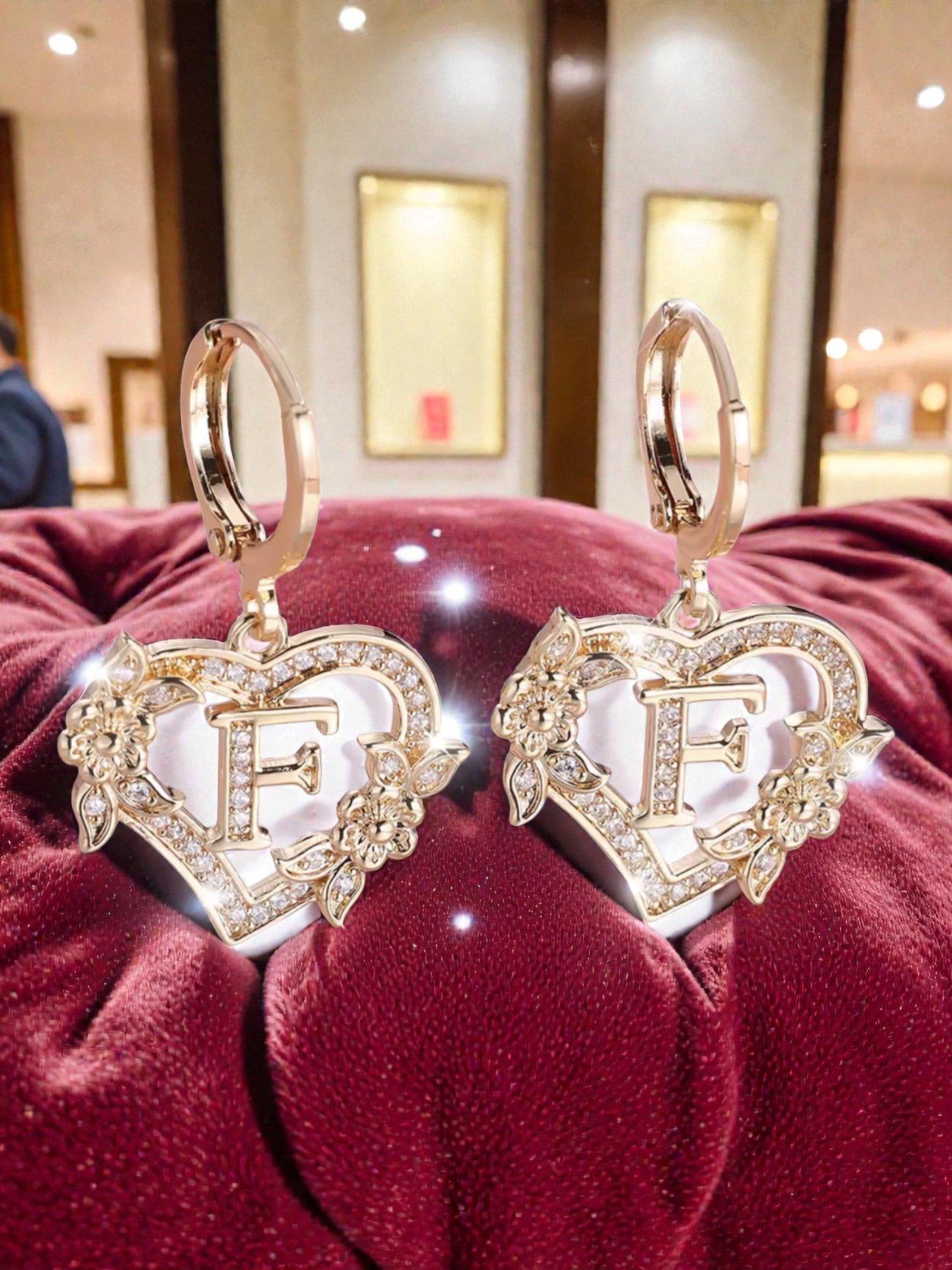 L106  Sassy's Pearls & Gentlemen Band'S Floral Initial "F" Hoop Earrings