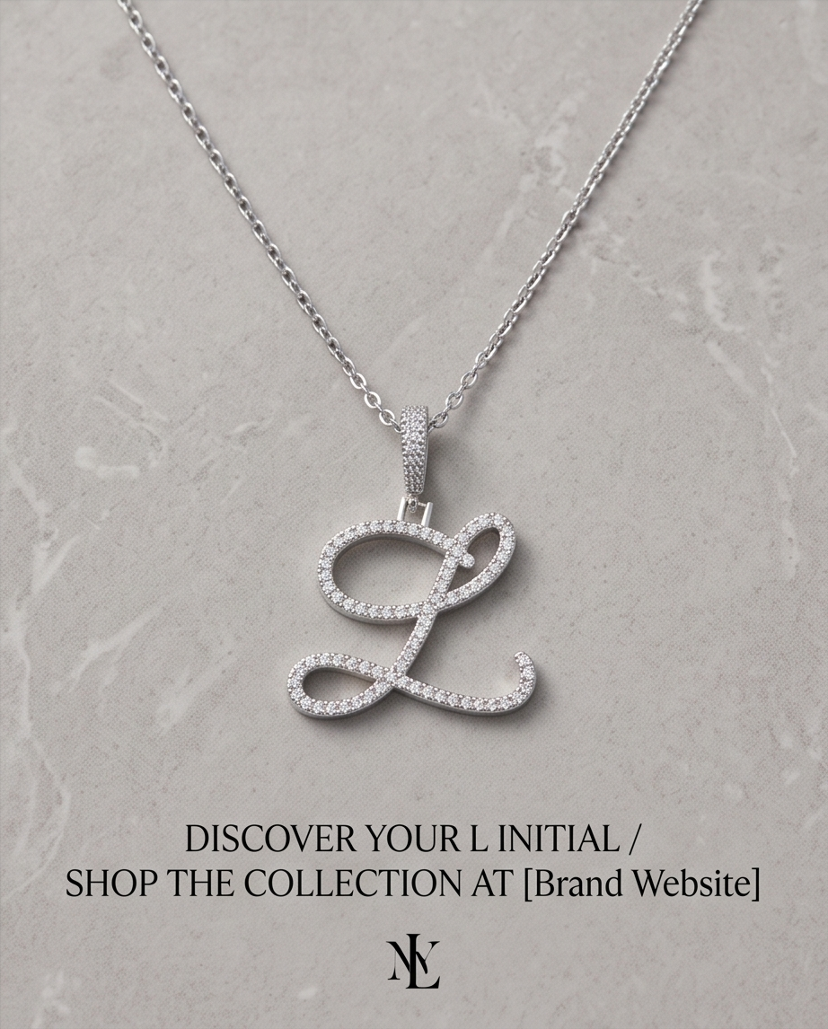 Large Multi-Cubic Zirconia Shaped Letter "L" With Red Box and Option for Herringbone Necklace (Limited of Edition)