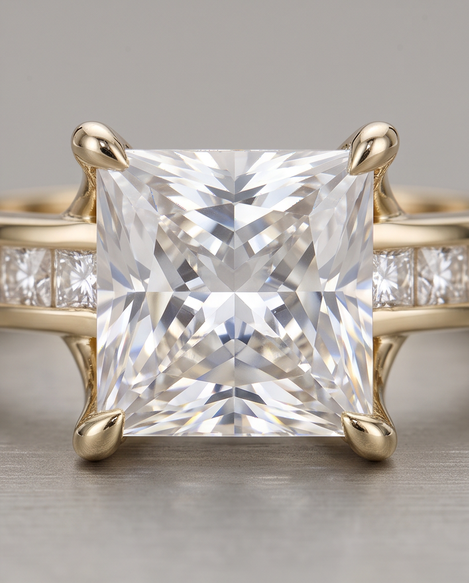 Exquisite Princess-Cut Gold Ring