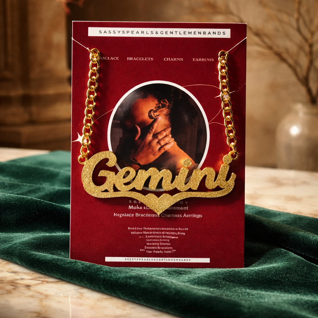 DT46 Gemini Zodiac Nameplate Necklace