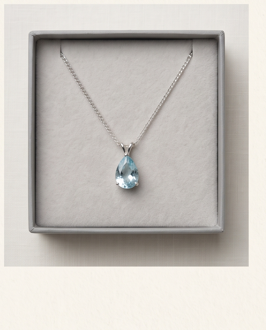 925 Sterling Silver 18 in-O-Chain Link Blue Topaz Teardrop Necklace