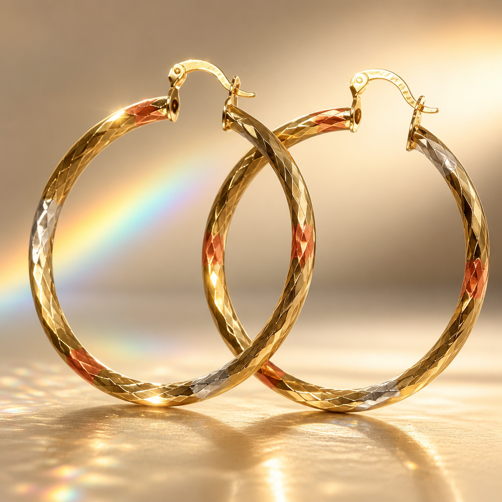 ER17 Exquisite Tri-Color Hoop Earrings