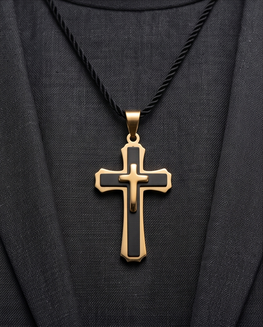Gold & Black Cross Pendant Necklace