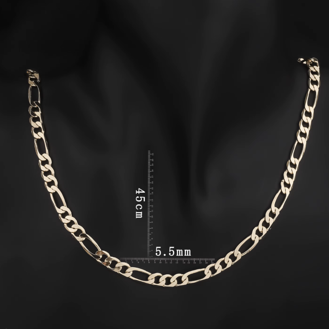 FL304 5.5MM 14K Gold Figaro High Premium Quality Multiple Width and Lengths