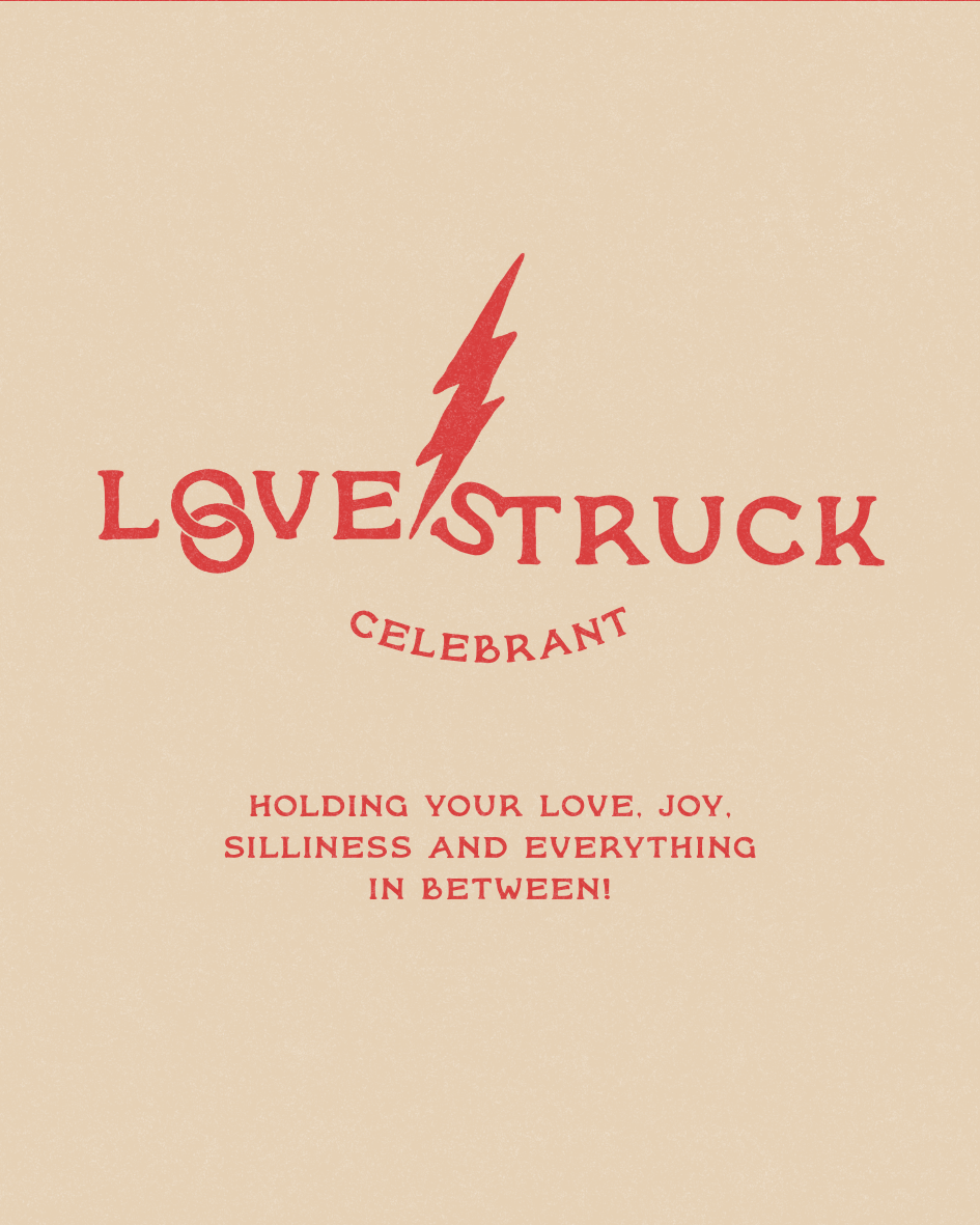 Her new logo? A true hero moment. It celebrates commitment with a subtle nod to wedding rings, paired with an energetic bolt that captures the spark, joy, and electric presence T brings to every ceremony. 