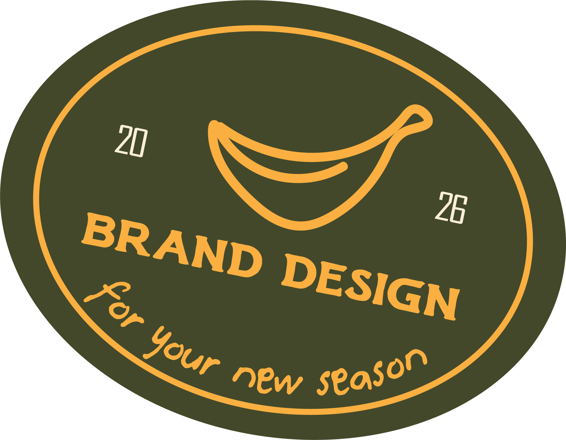A circular logo with a dark green background and orange borders. It features an outline of a chili pepper at the top center and says 'BRAND DESIGN' in bold orange letters. Additional smaller text says 'for your new season'.