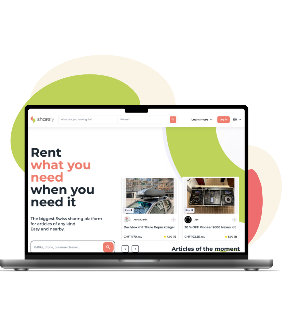 image of a laptop showing the sharely website