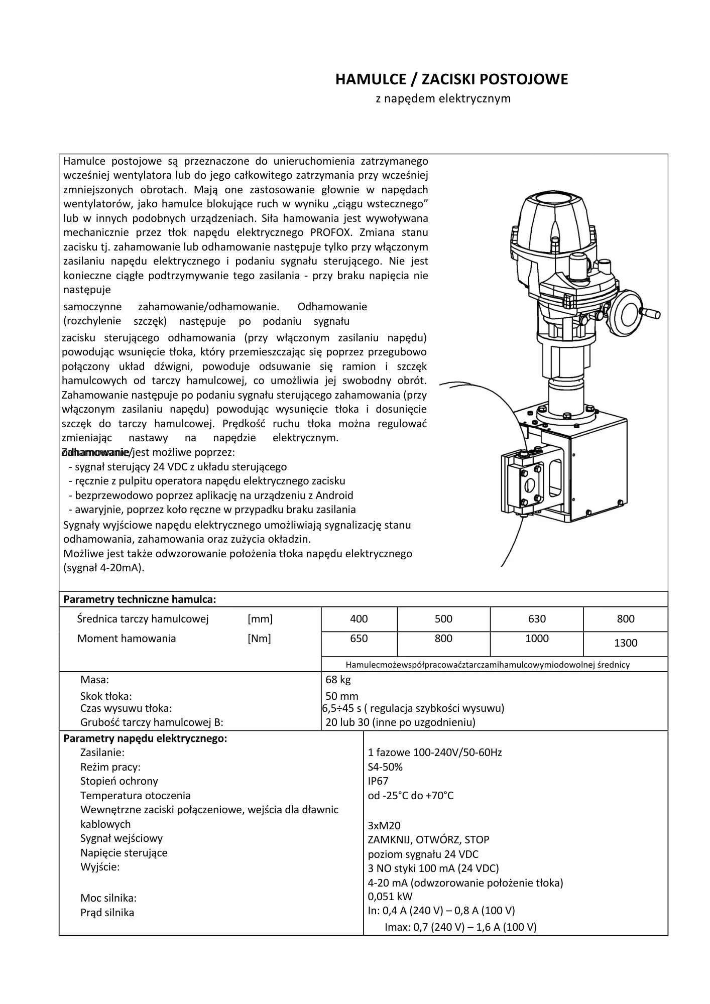 Karta katalogowa z danymi technicznymi 