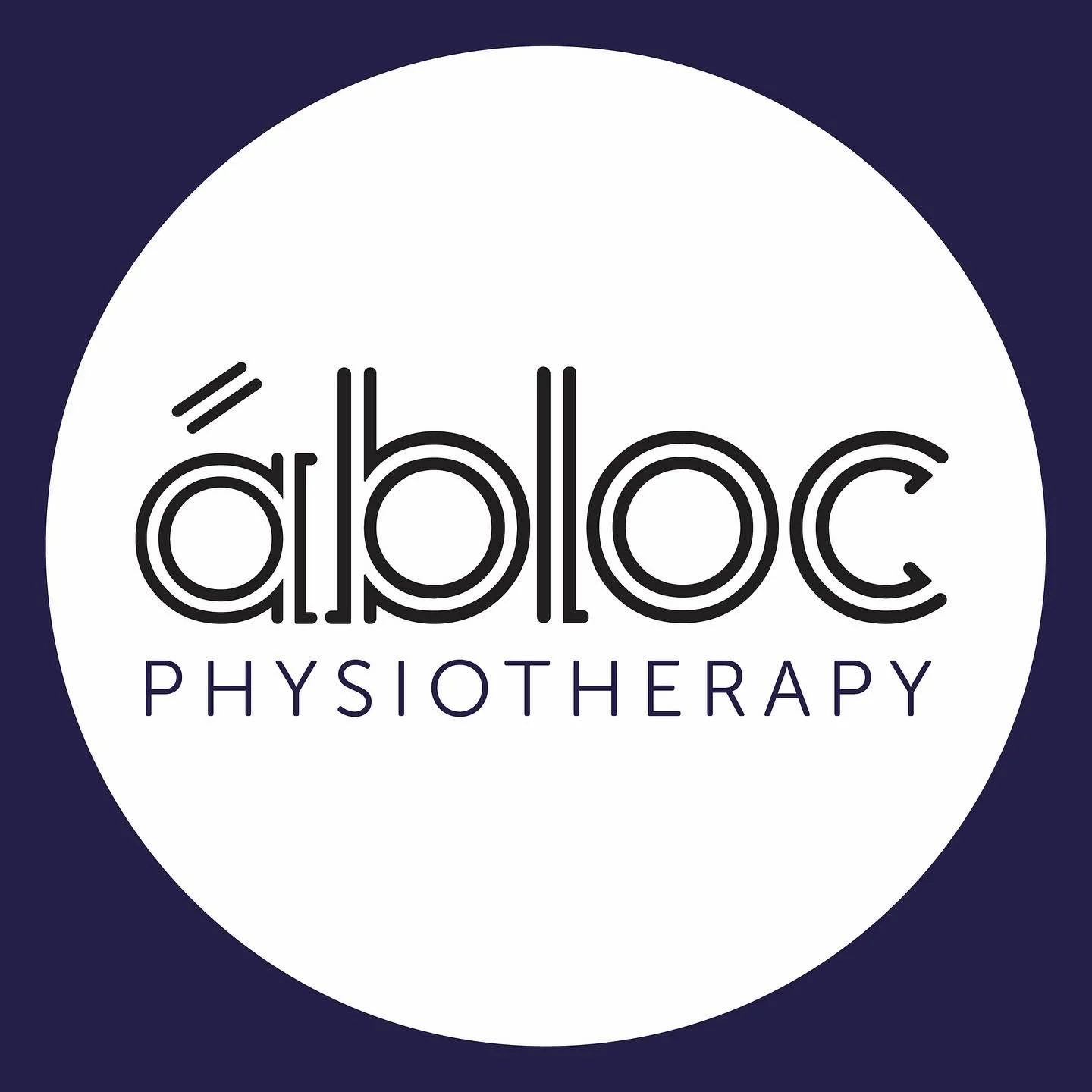 Logo for ábloc Physiotherapy with a stylized text inside a circular design.