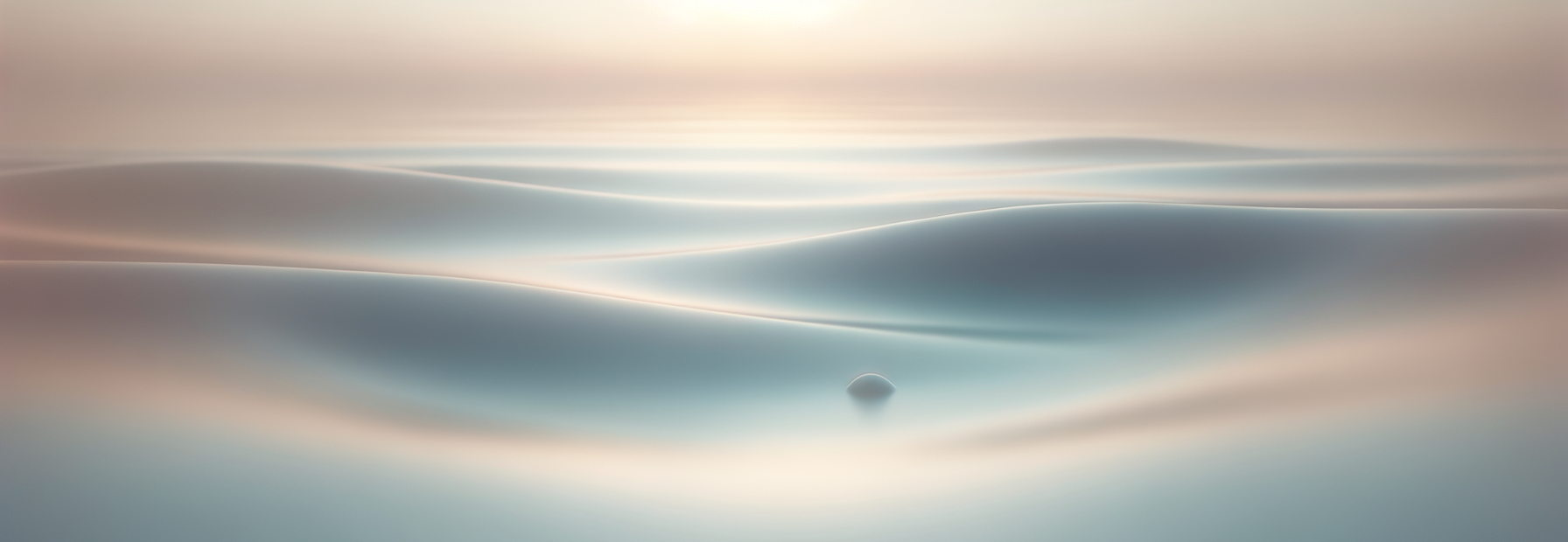 Abstrakt bilde av myke, bølgende lyserøde og blå nyanser med en liten, mørk kule i midten.