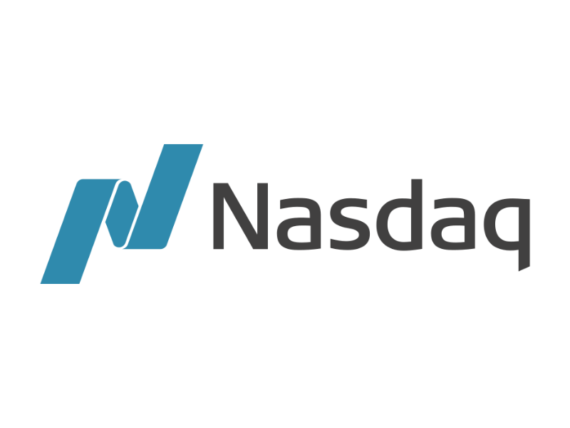 Nasdaq logo with stylized blue line graphic and black text