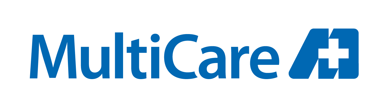 Multicare logo with a blue cross and white plus sign inside a blue square.