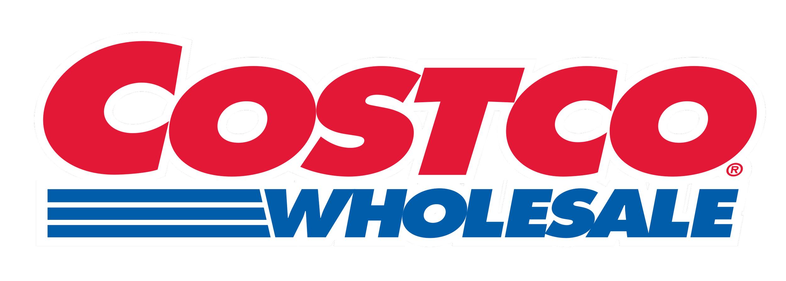 Costco Wholesale logo with red and blue text on a black background.
