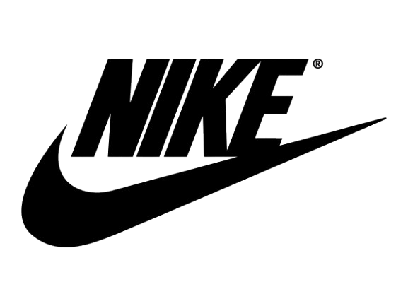 Black and white Nike logo with the brand name and swoosh under the text.