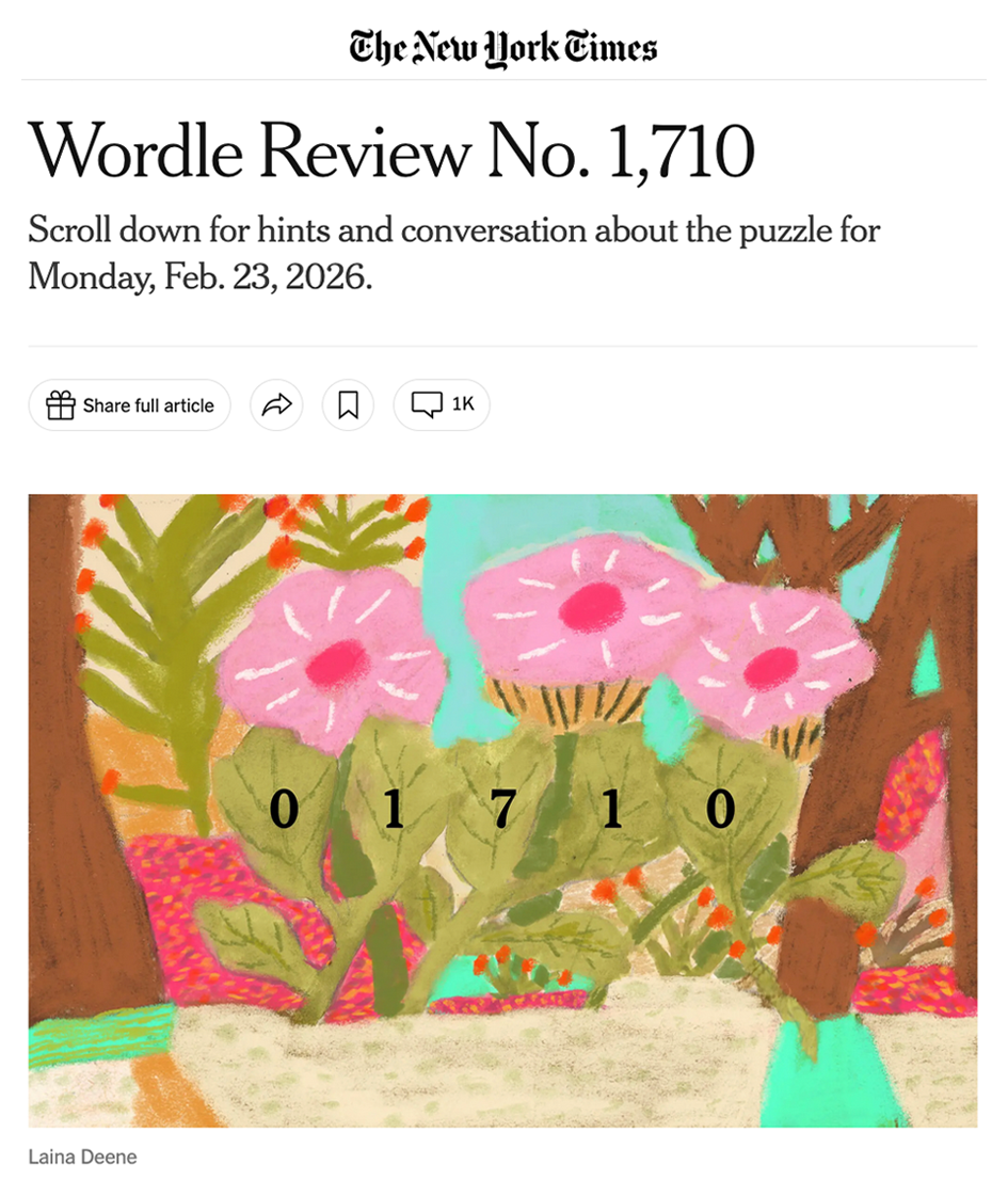 Illustration for the New York Times monthly Wordle Review for February 