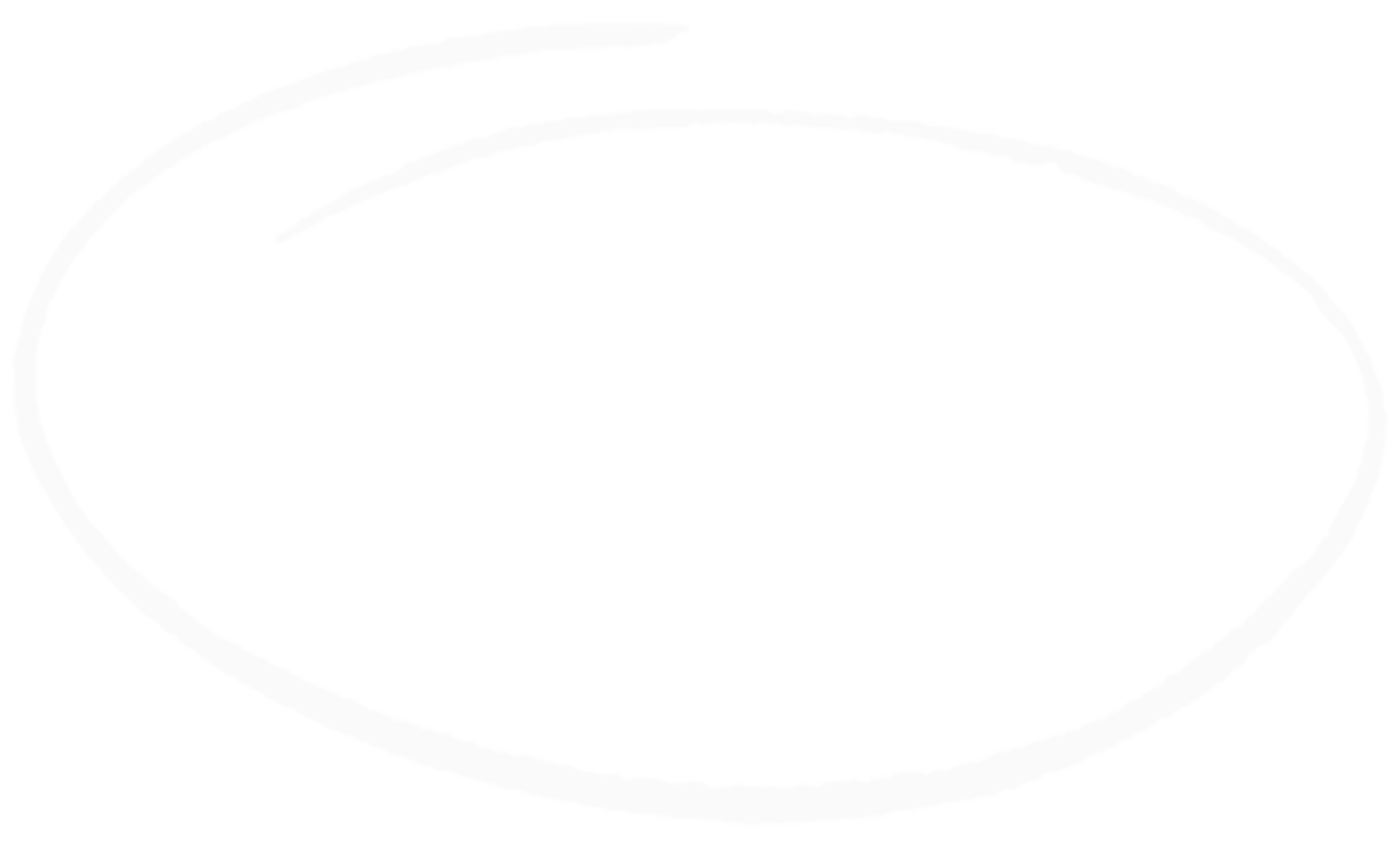 White chalk drawing of an oval on a black background.