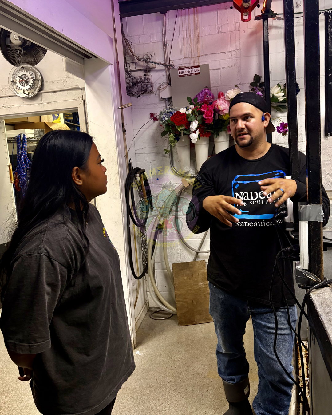 Koi Ice owner meeting Max Barajas of Nadeau Ice in Chicago to secure food-grade ice blocks for Summer Smash 2026.
