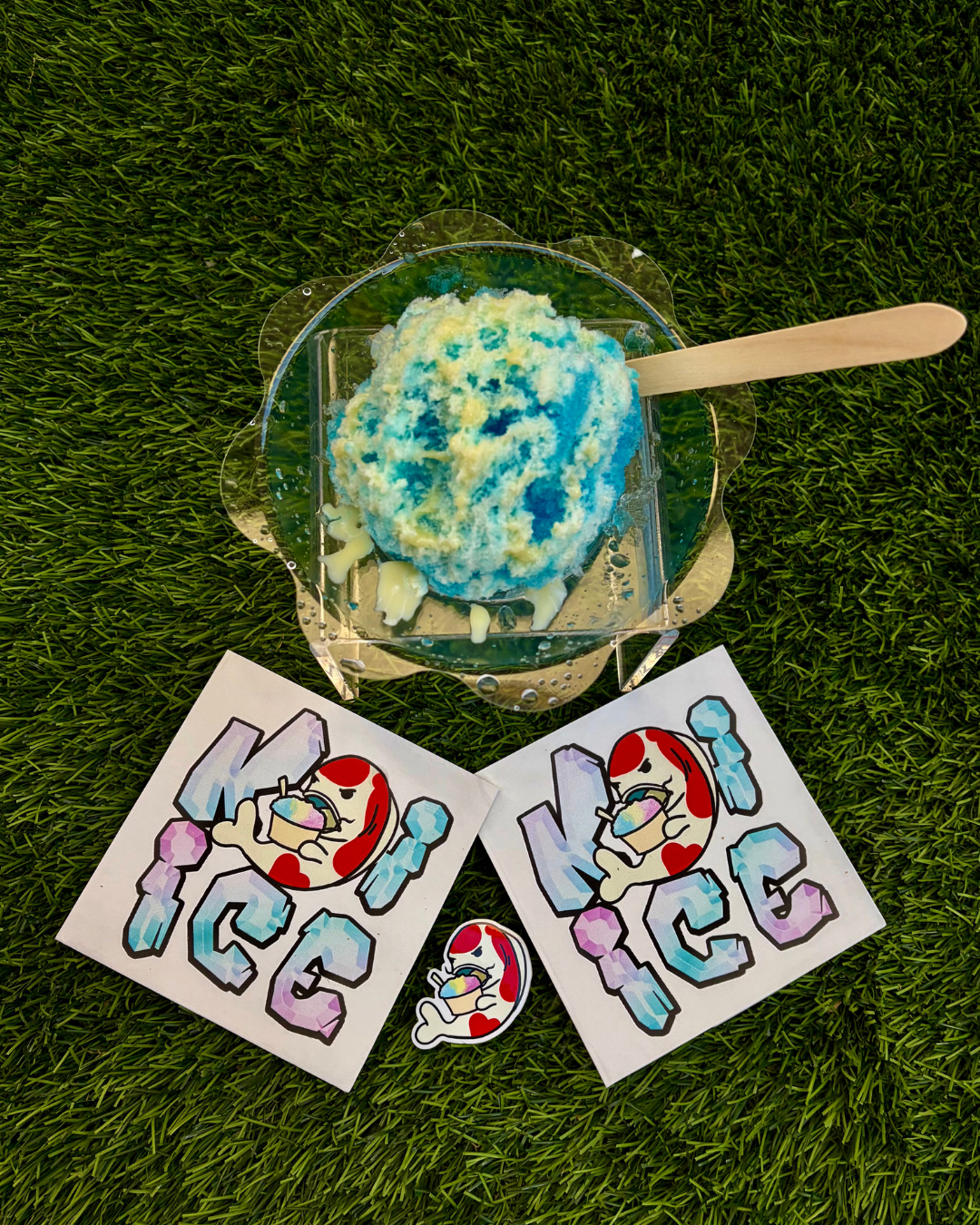 Freshly shaved ice dessert with bold colors and icy texture ready to serve
