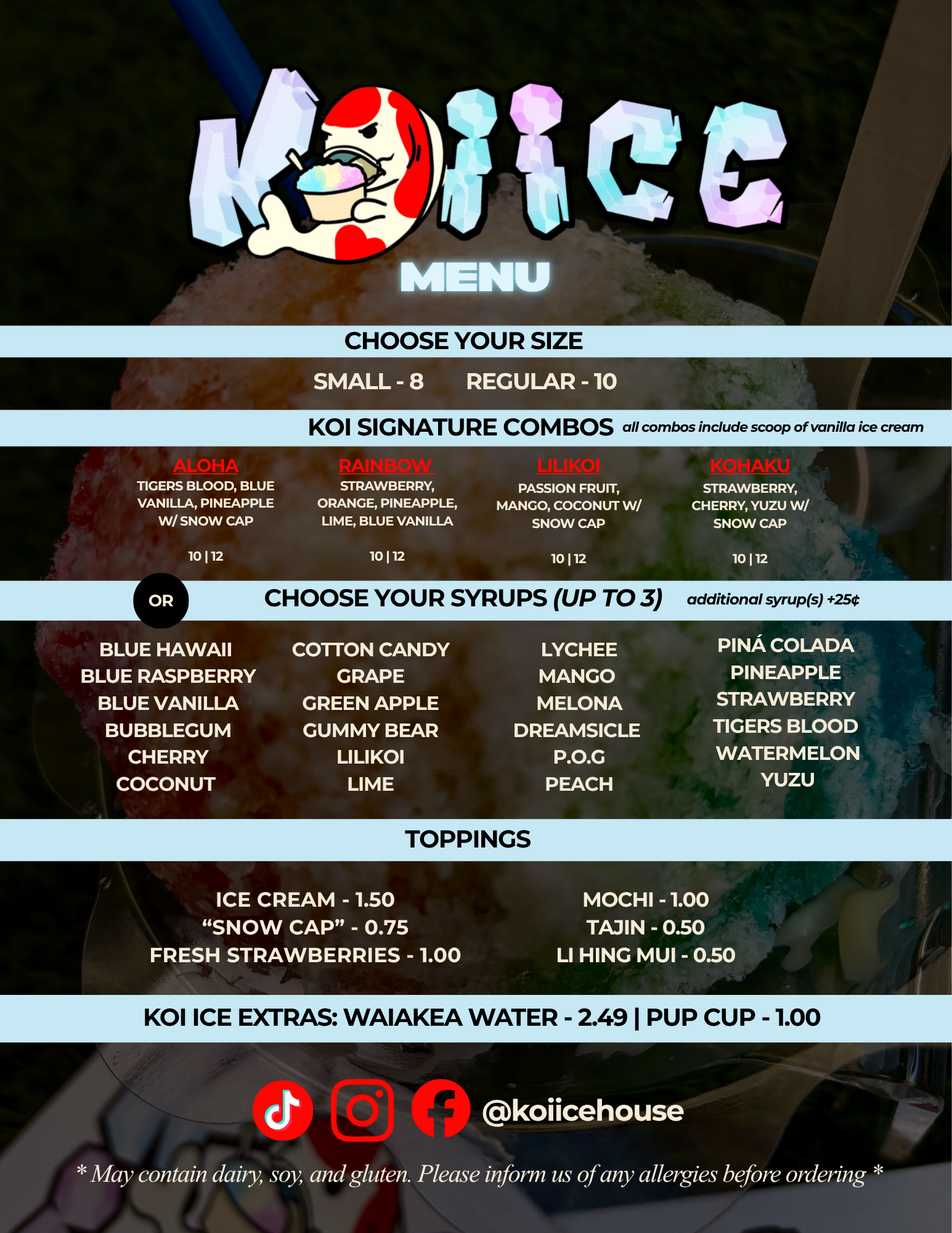 Our Shave Ice Official Menu