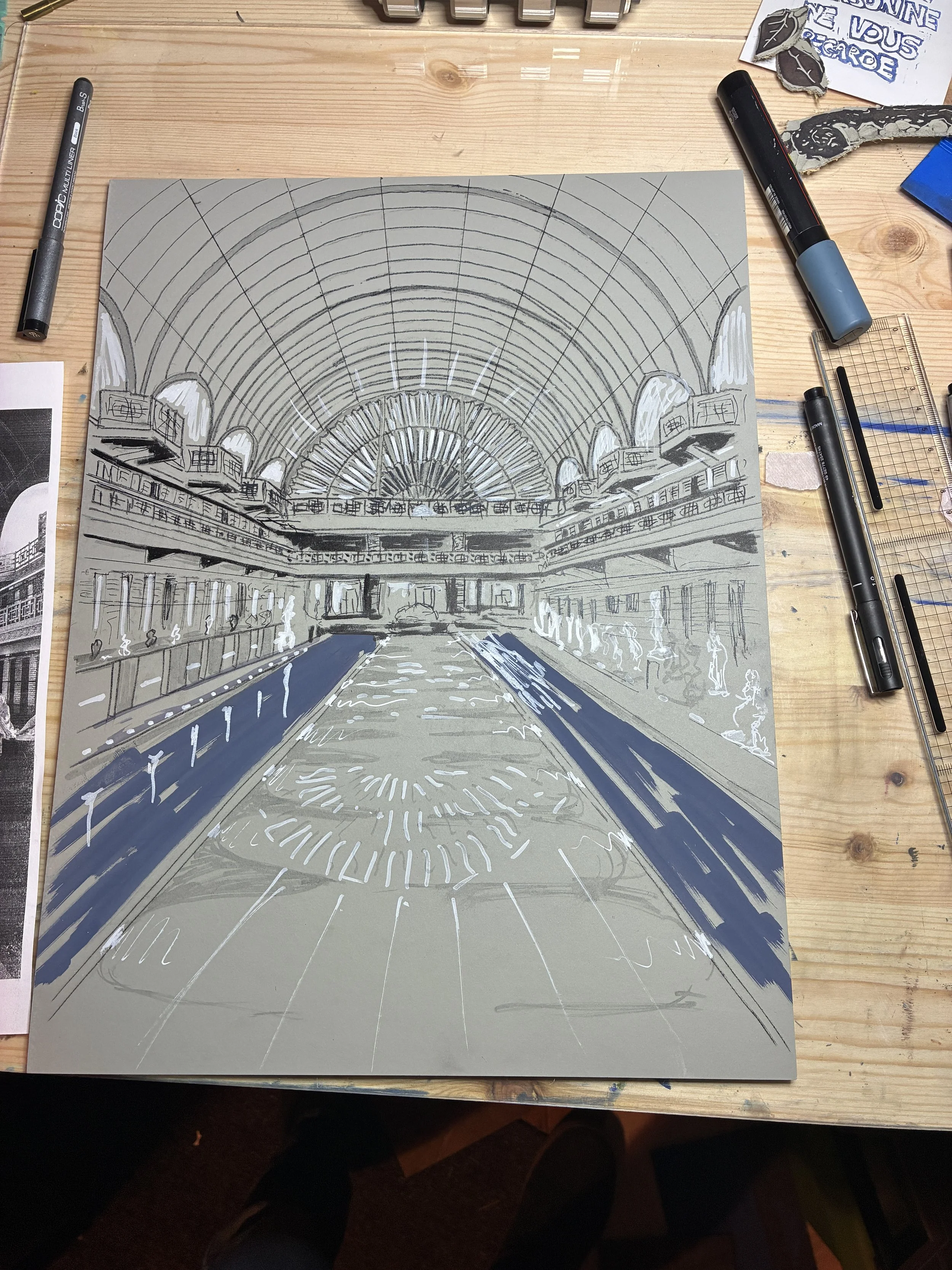 dessin préparatoire sur Lino