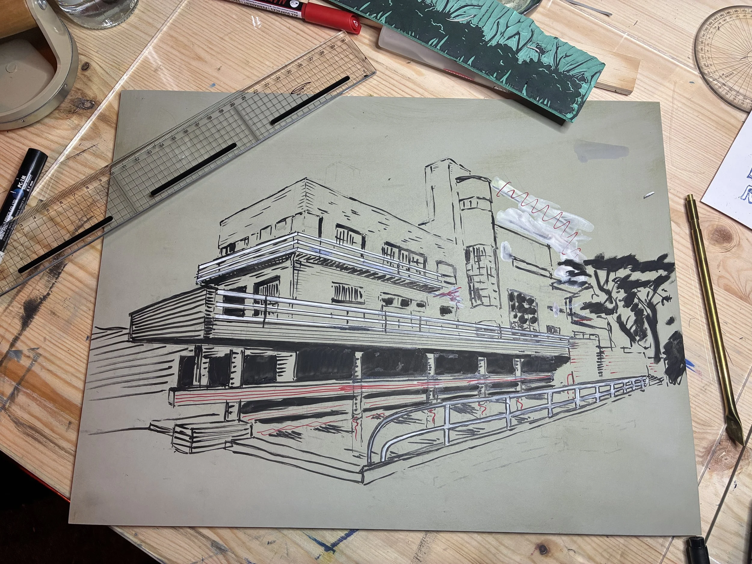 dessin sur lino avant gravure