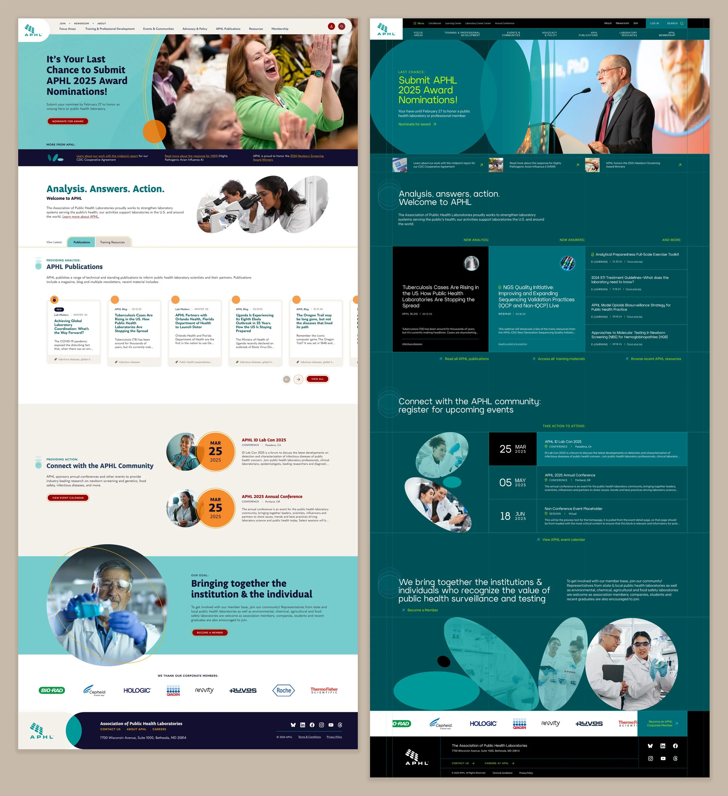 A close-up view of both APHL concepts: a friendly and inviting design vs a high-tech and cutting edge design.