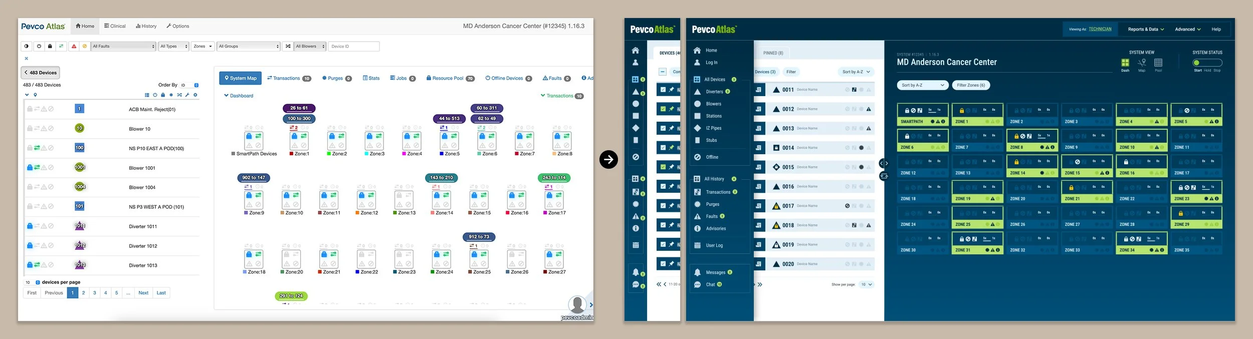 A comparison of the old UI's color coding and icons vs the simplified version in the new UI