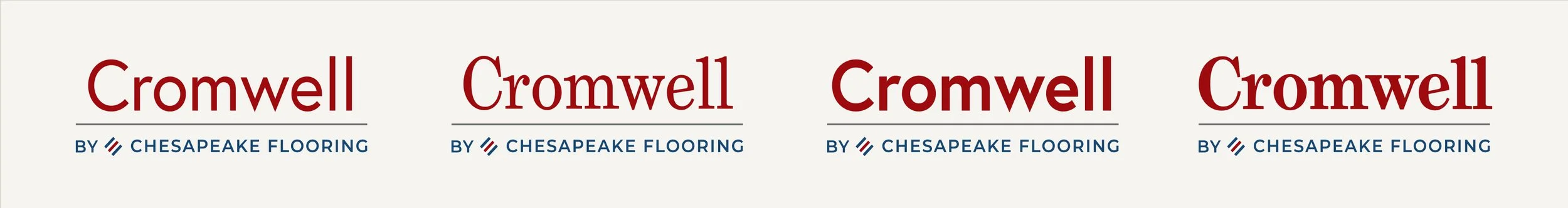 Four versions of the Chesapeake Flooring logo, shown with four different typefaces