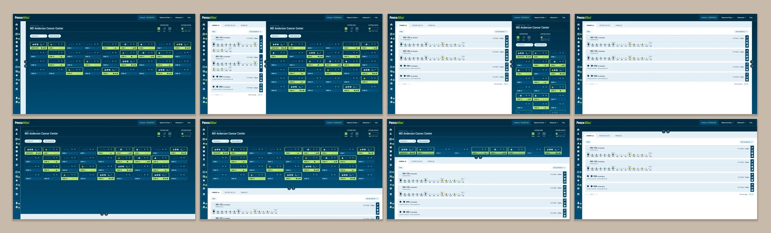 A grid showing the 8 different views that the new Atlas software allows