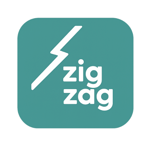 App icon with a lightning bolt and the words "zig zag" on a teal background.