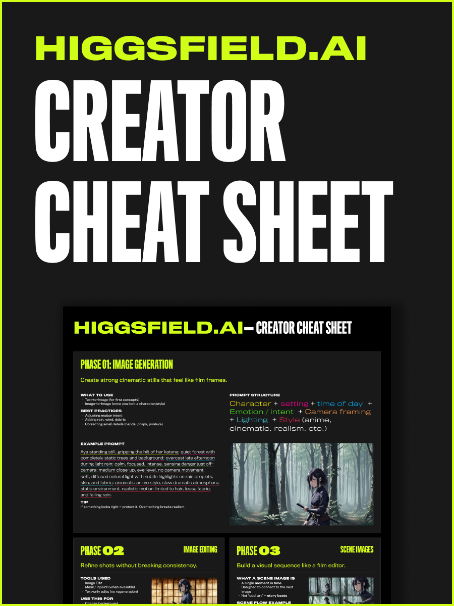 Higgsfield Creator Cheat Sheet