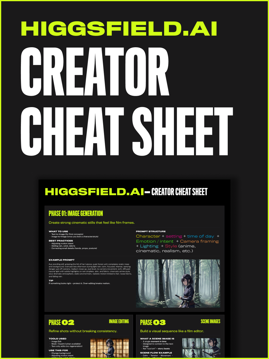 Higgsfield Creator Cheat Sheet