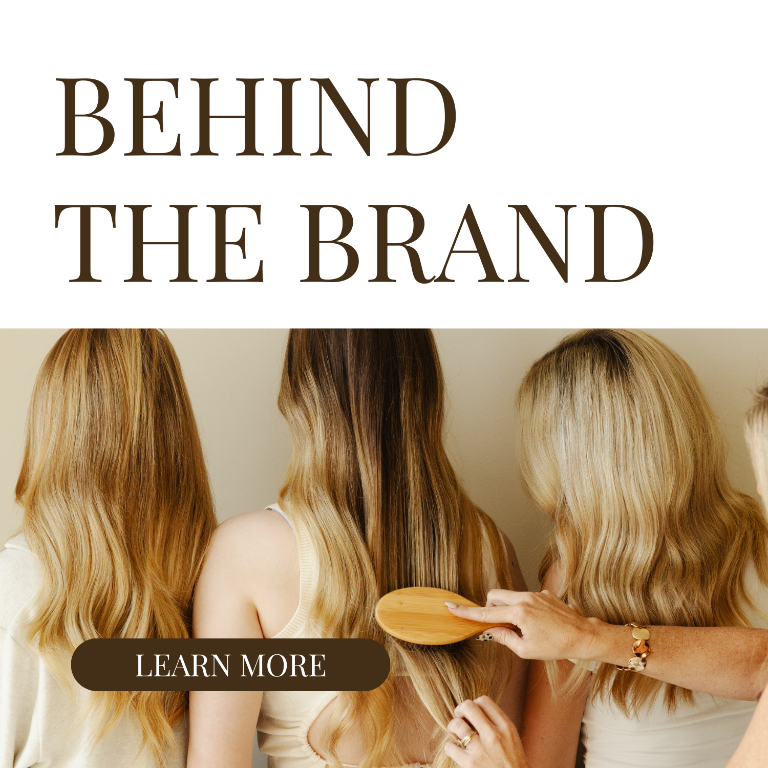 Back view of several women with long, blonde hair, with one woman brushing another woman's hair, showing a hair salon or hair care setting.