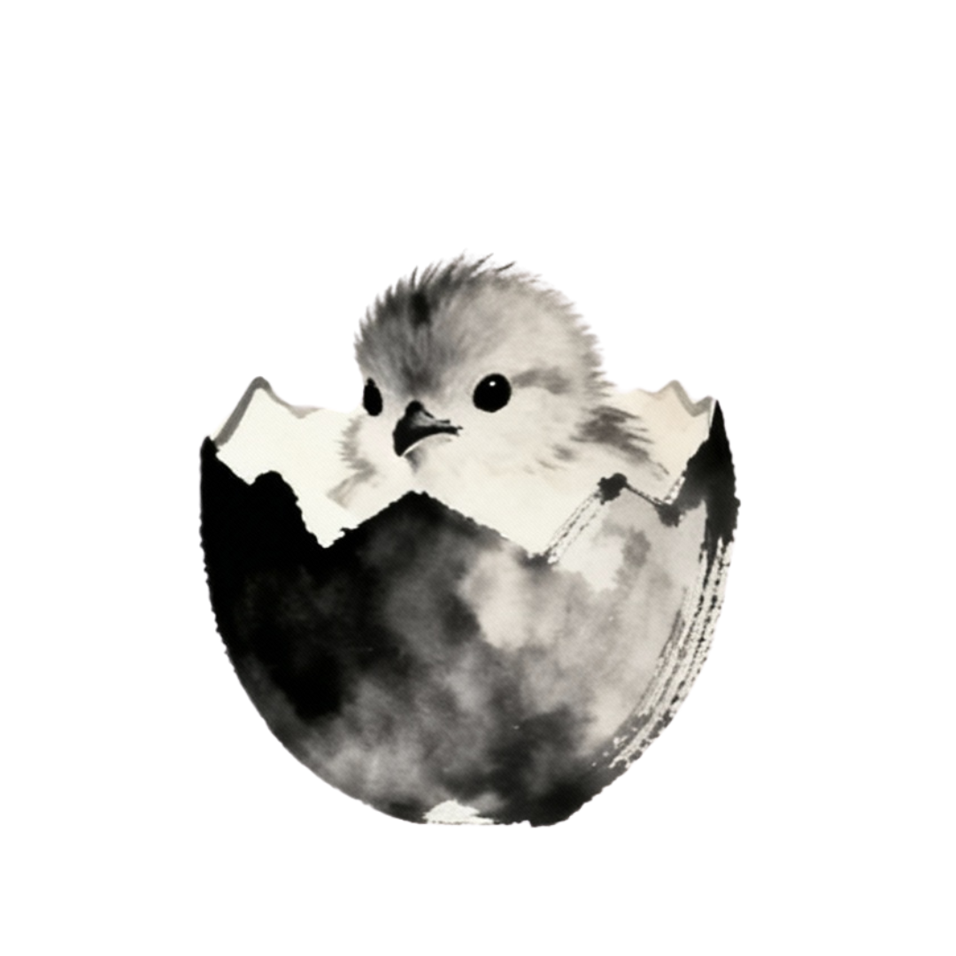 A watercolor hatchling coming out of an egg