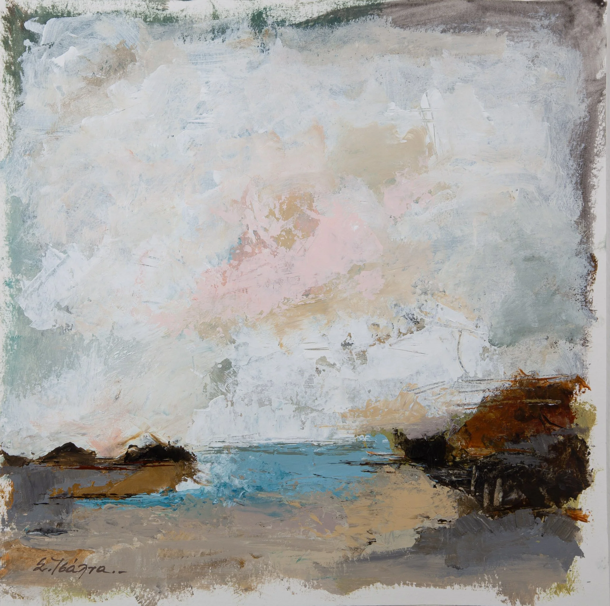 "seascape" No. 12 , Acrylics on Watercolor Paper, 30  x 30 cm - SOLD 
