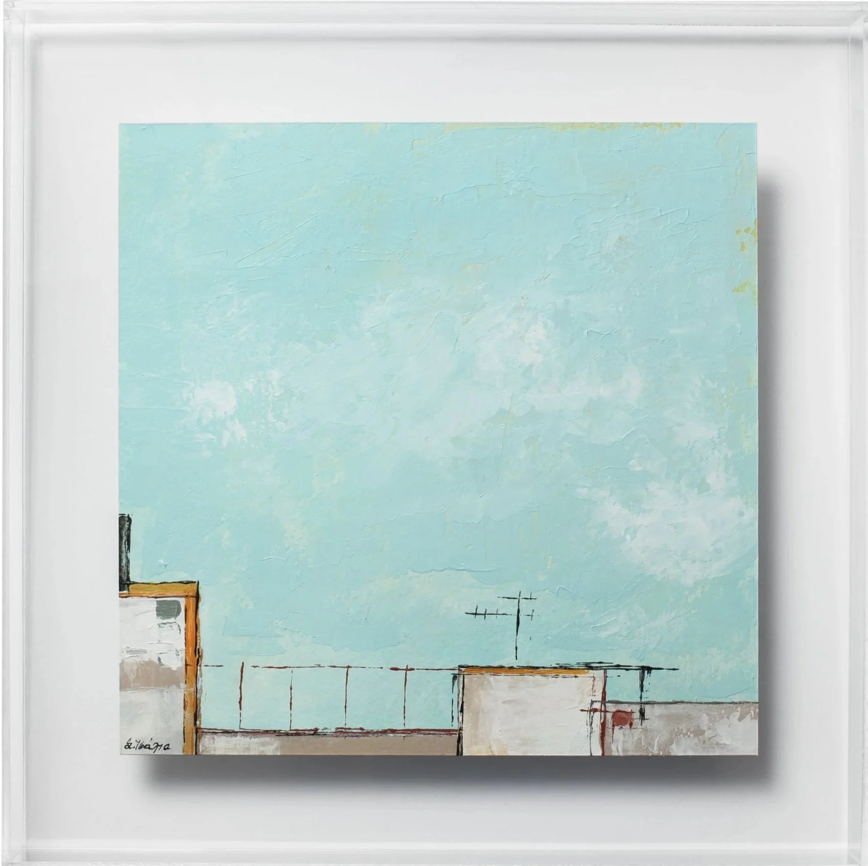 "Urban landscape" No.5,  Acrylics on Watercolor paper, 20 x 20 cm (plexi 27 x 27 cm)