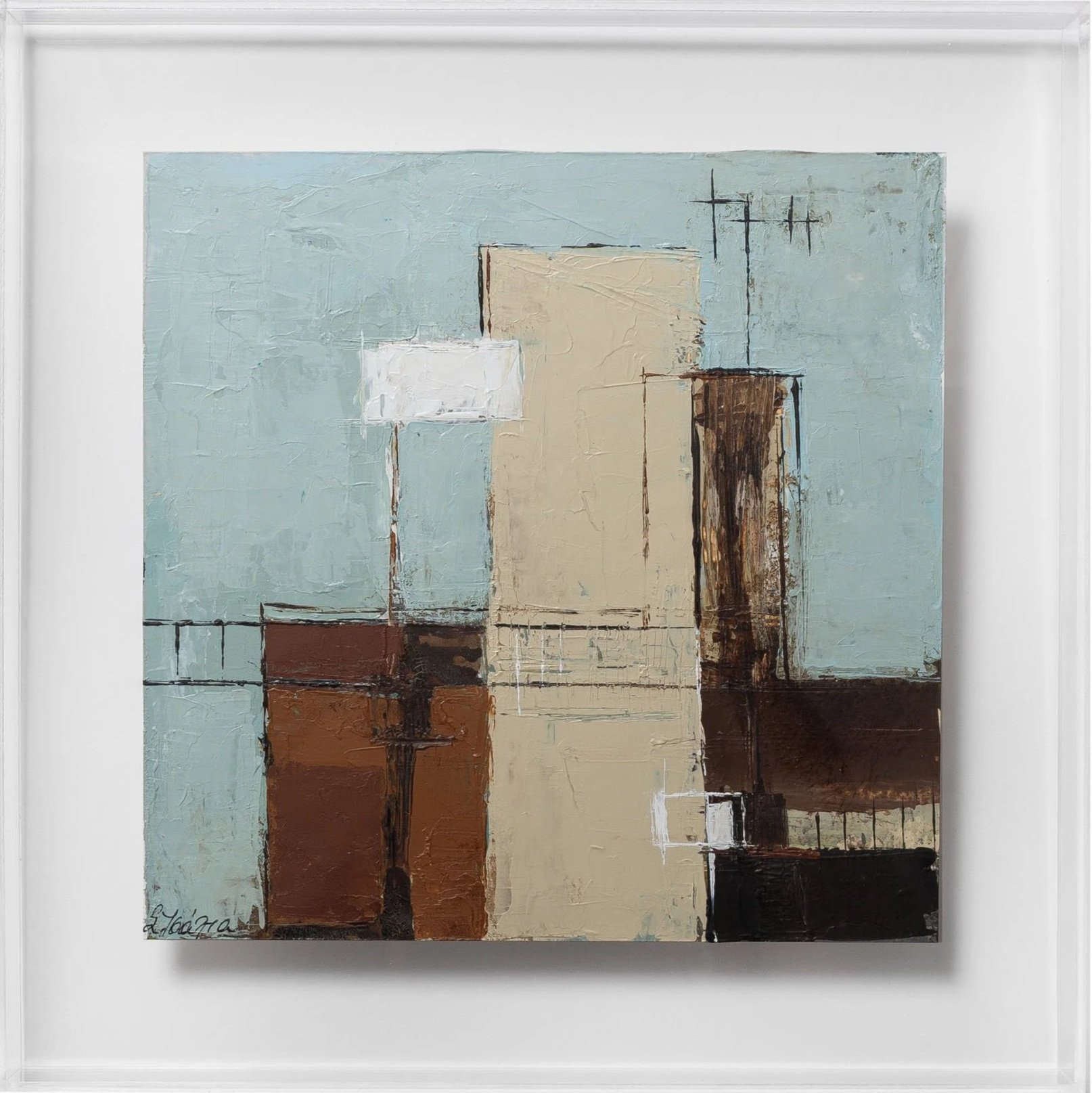 "Urban landscape" No.4, Acrylic on Watercolor paper, 21 x 21 cm (plexi 28,5 x 28,5 cm)