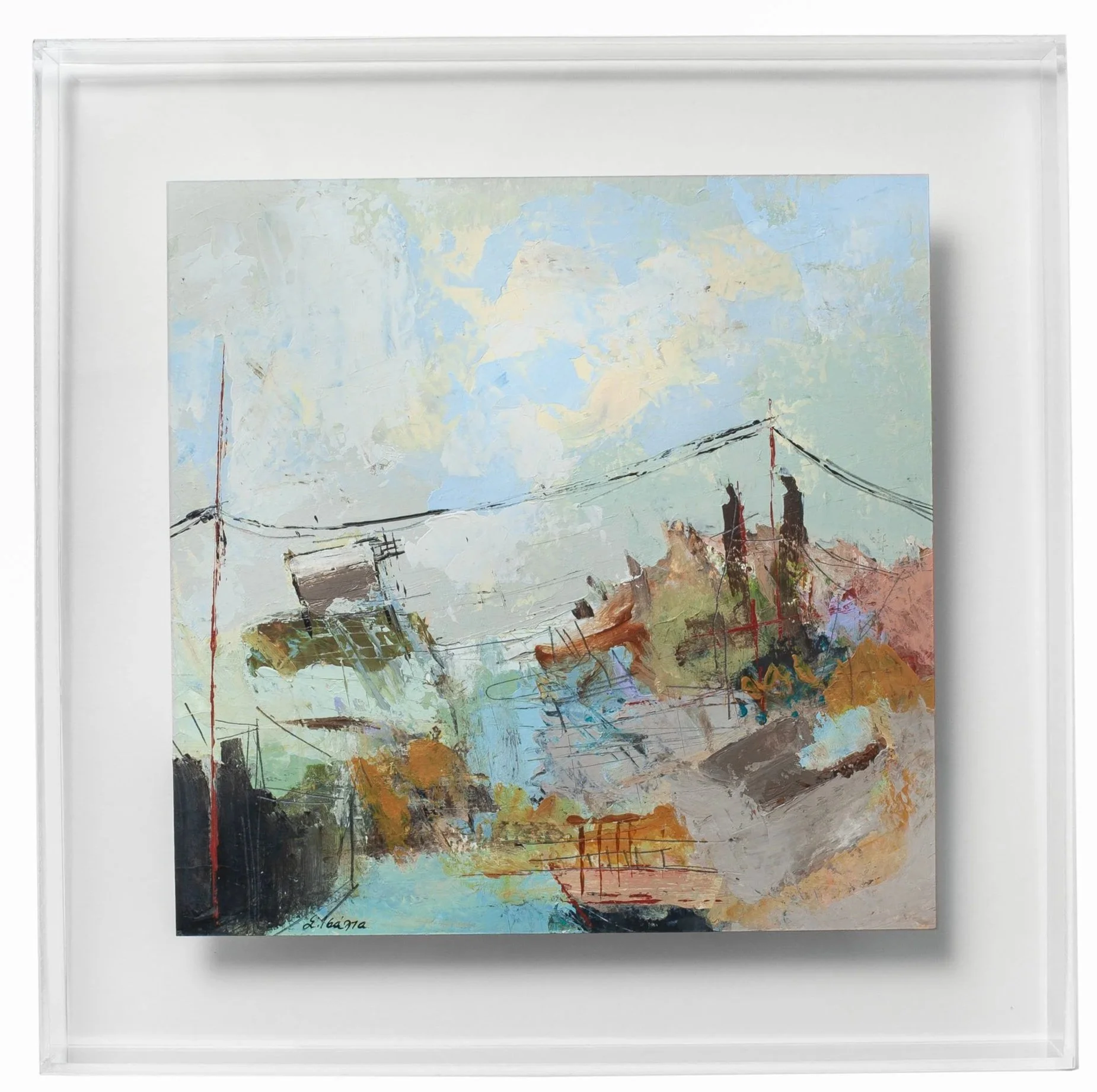  "landscape" No.3, Acrylics on Watercolor paper, 21 x 21 cm (plexi 28,5 x 28,5 cm)