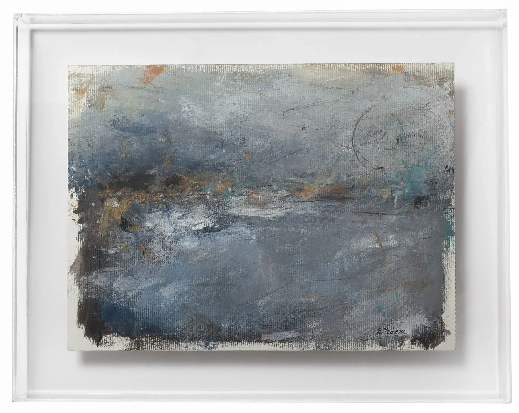 "Seascape" No.3, Acrylics on Paper, 28 x 21 cm (plexi 28 x 35,5 cm)